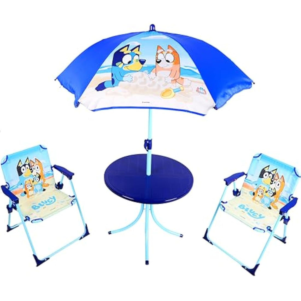 Bluey & Bingo Kids Patio Set | 4-Piece Table, Chairs & Parasol Garden Set