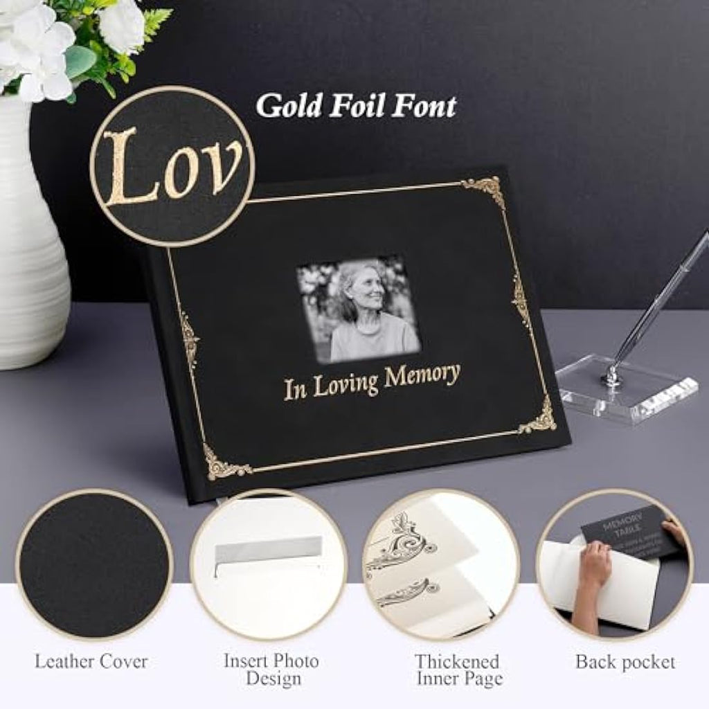 Jolof Store Funeral Guest Book – Leather Memorial Memory Book with Pen
