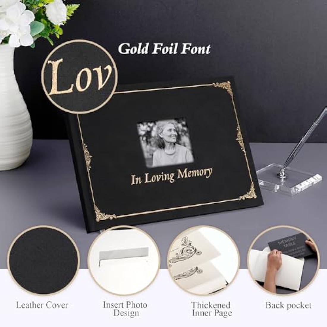 Jolof Store Funeral Guest Book – Leather Memorial Memory Book with Pen