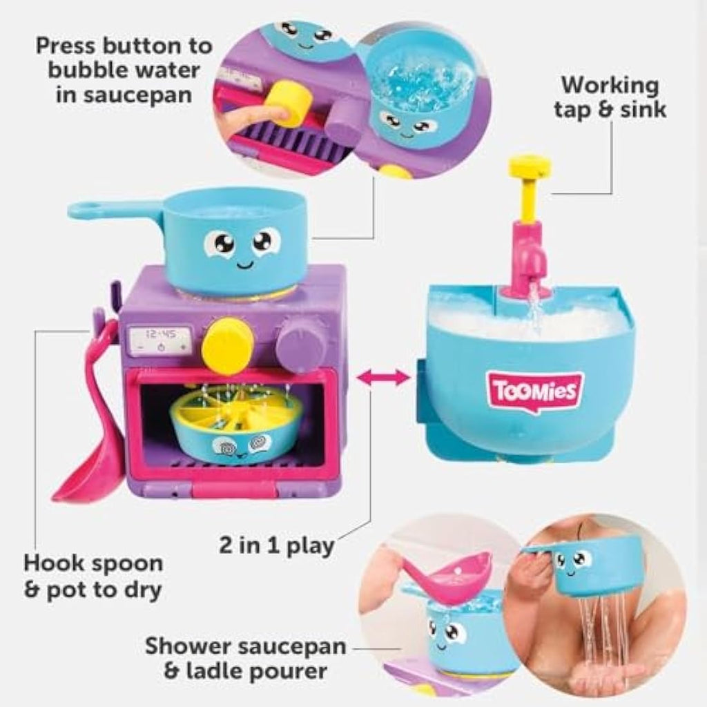Toomies Bubble & Bake Bathtime Kitchen | 2-in-1 Bubble Maker Bath Toy