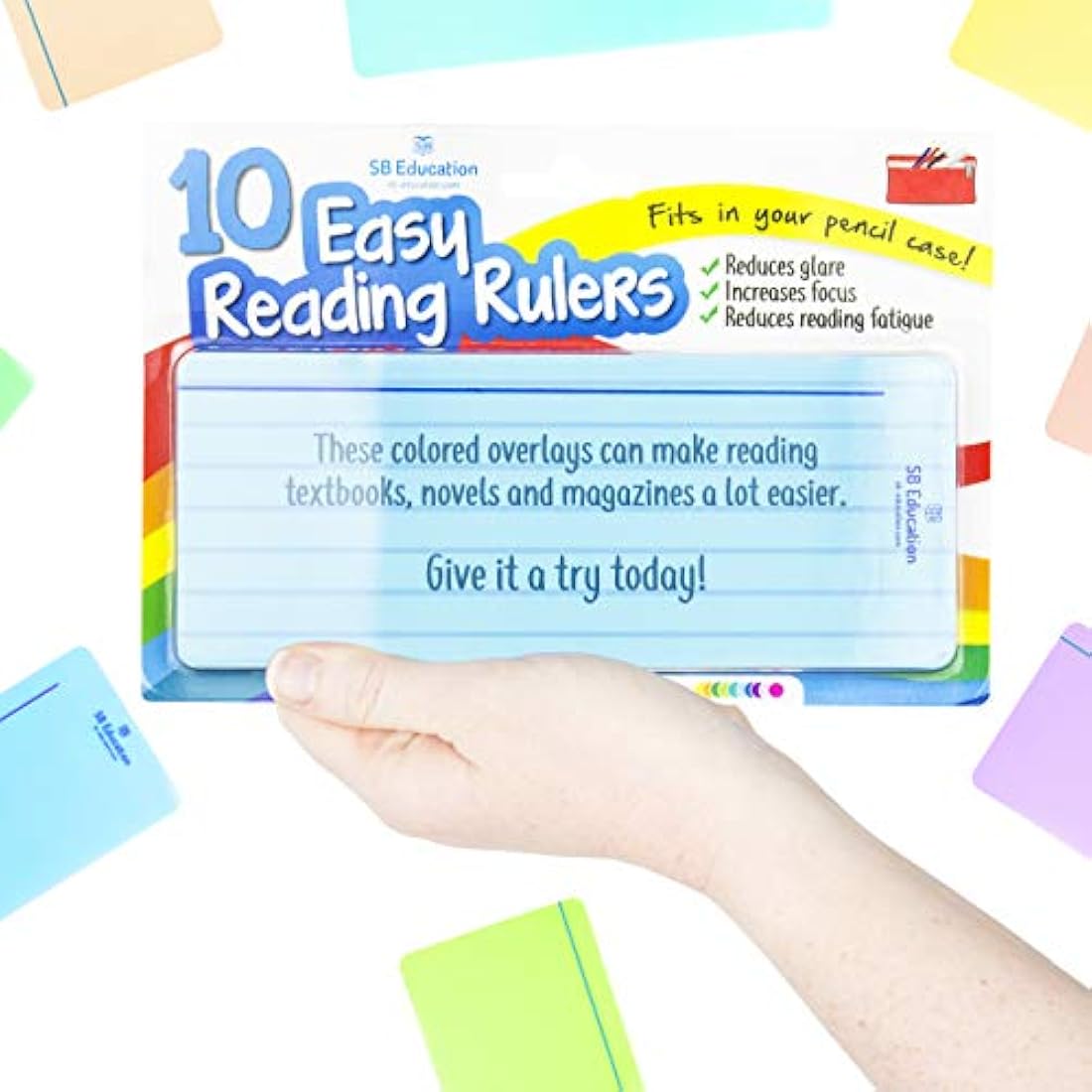 SB Education Dyslexia Reading Strips - 10 Pack Coloured Overlays