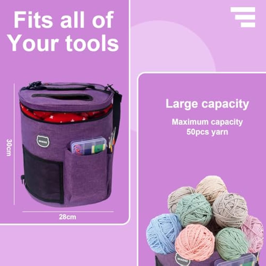 MIAOKE 79pc Crochet Kit with Large Waterproof Yarn Storage Organizer Bag
