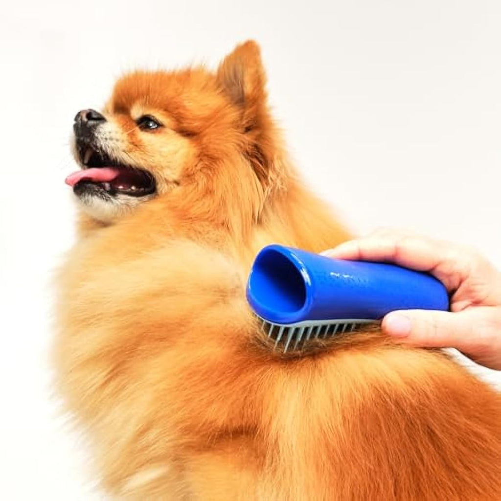 Pet Teezer De-Shedding Dog Grooming Brush for Small Breeds | Navy & Sky Blue