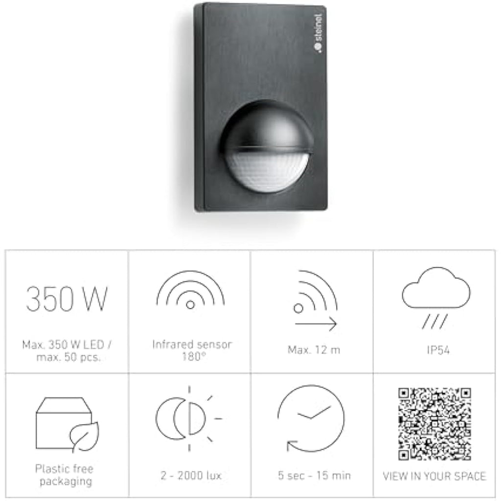 Steinel IS 180-2 PIR Motion Sensor – 12m Range, 1000W, Black