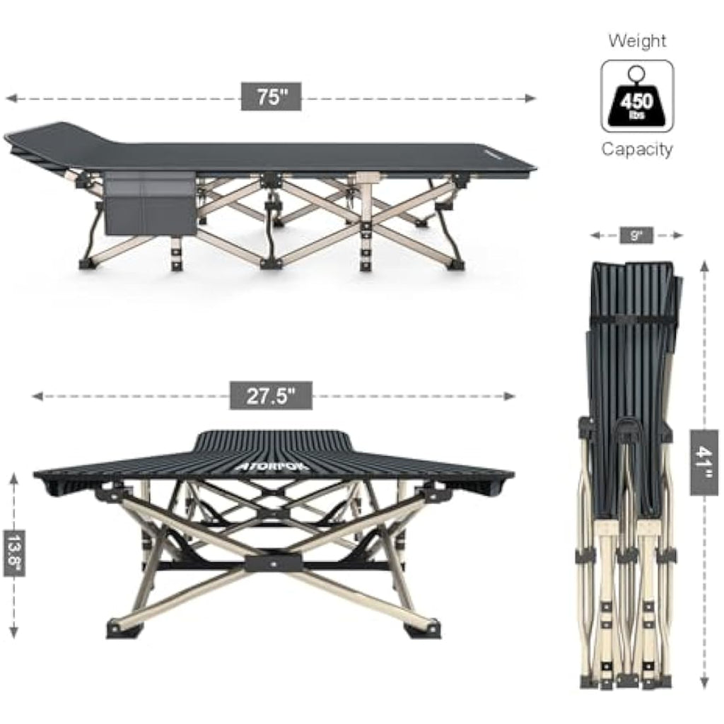 ATORPOK Folding Camping Cot – Heavy Duty 450lbs Portable Sleeping Bed