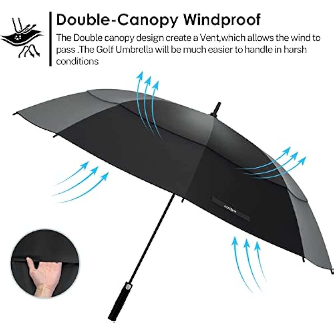 KOLER 62 Inch Golf Umbrella – Windproof Double Canopy UV Protection