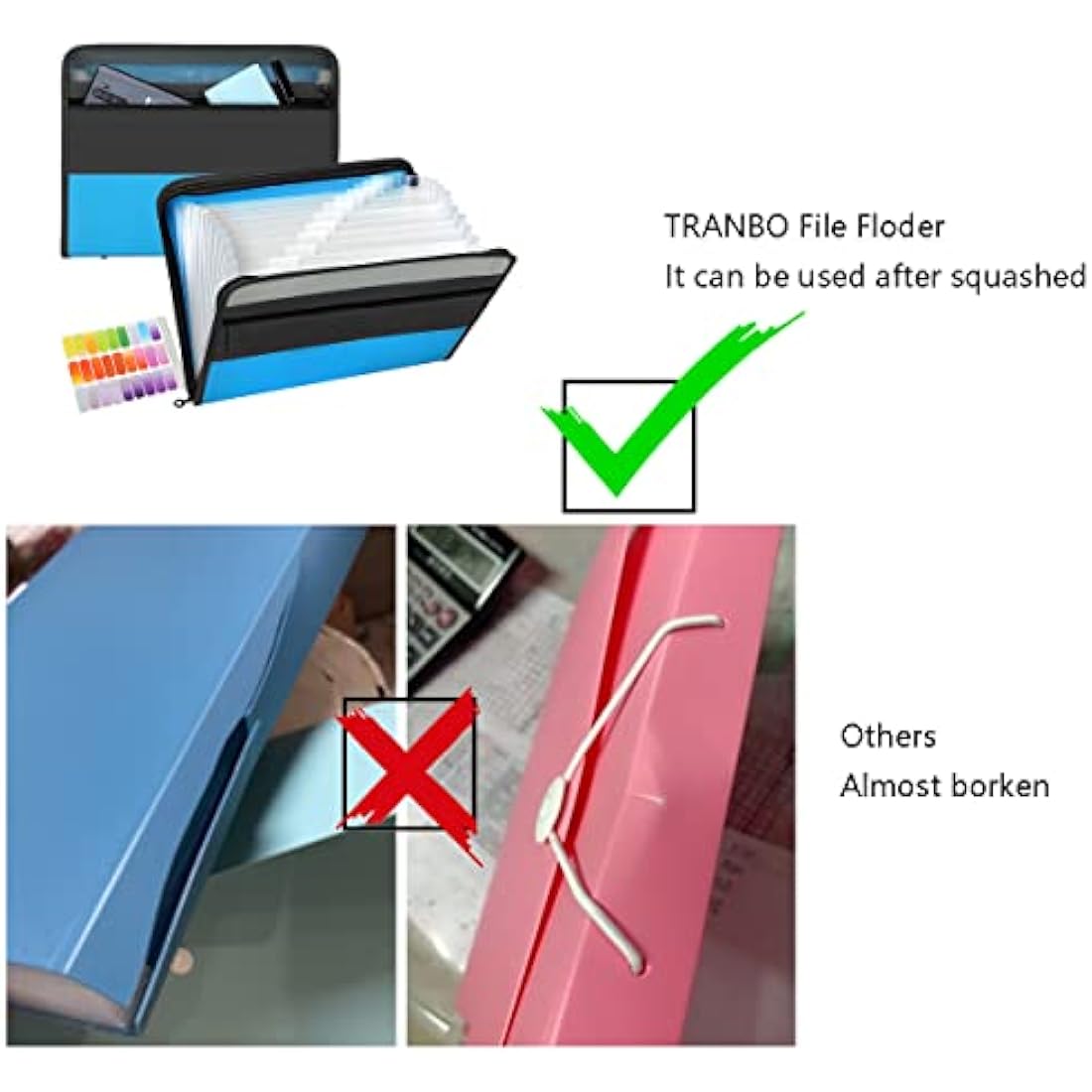 Tranbo A4 Expanding File Folder with Zipper - 2 Pack Blue Document Organizer