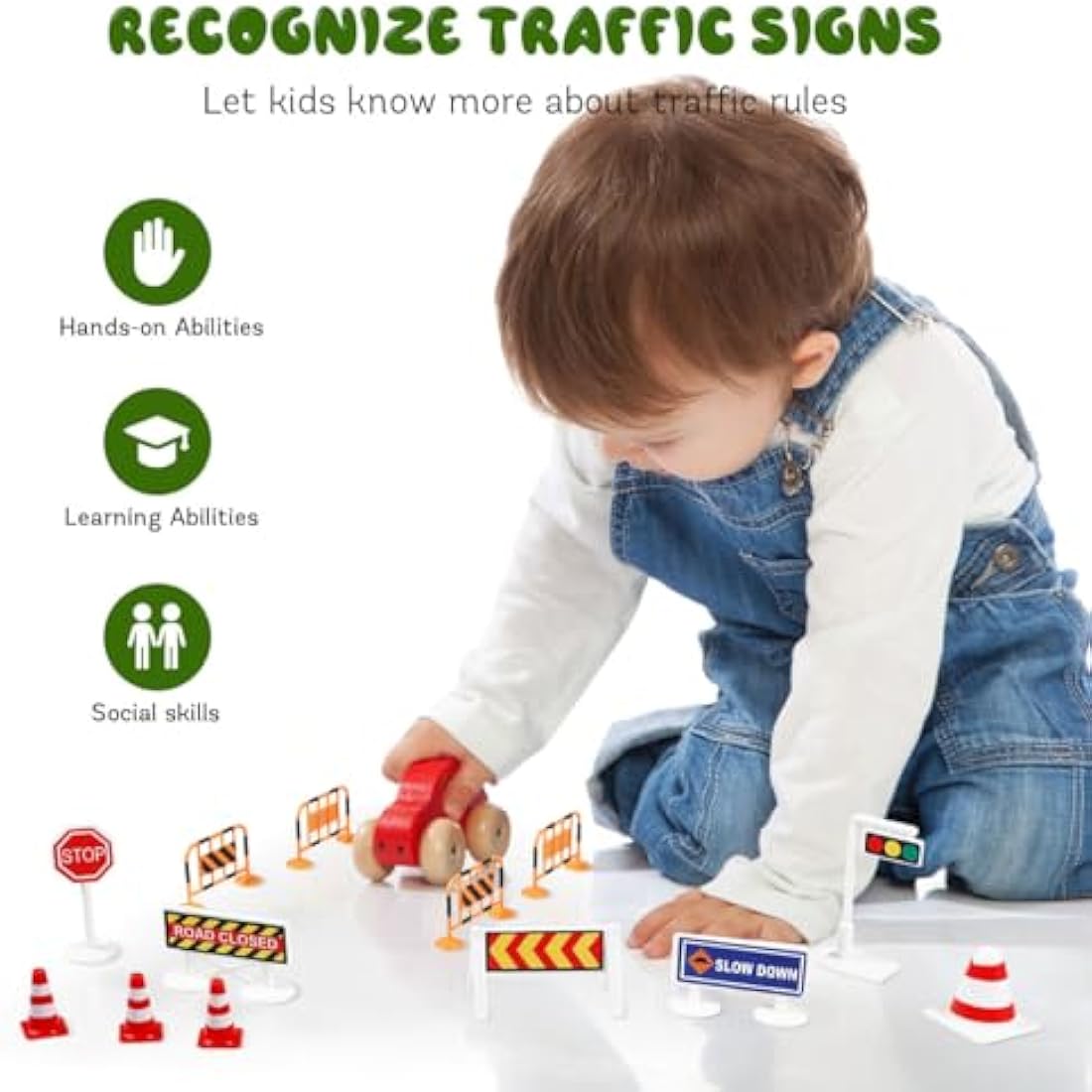 NUOBESTY 62pcs Miniature Traffic Signs – Kids Educational Road Toys