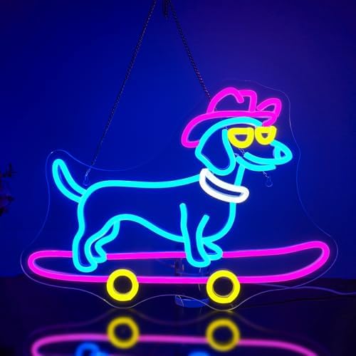 Looklight Dachshund Skateboard Neon Sign – Dimmable LED Dog Wall Decor