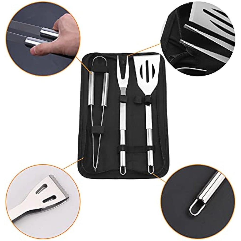 Jolof Store 3-Piece Stainless Steel BBQ Tool Set with Storage Bag