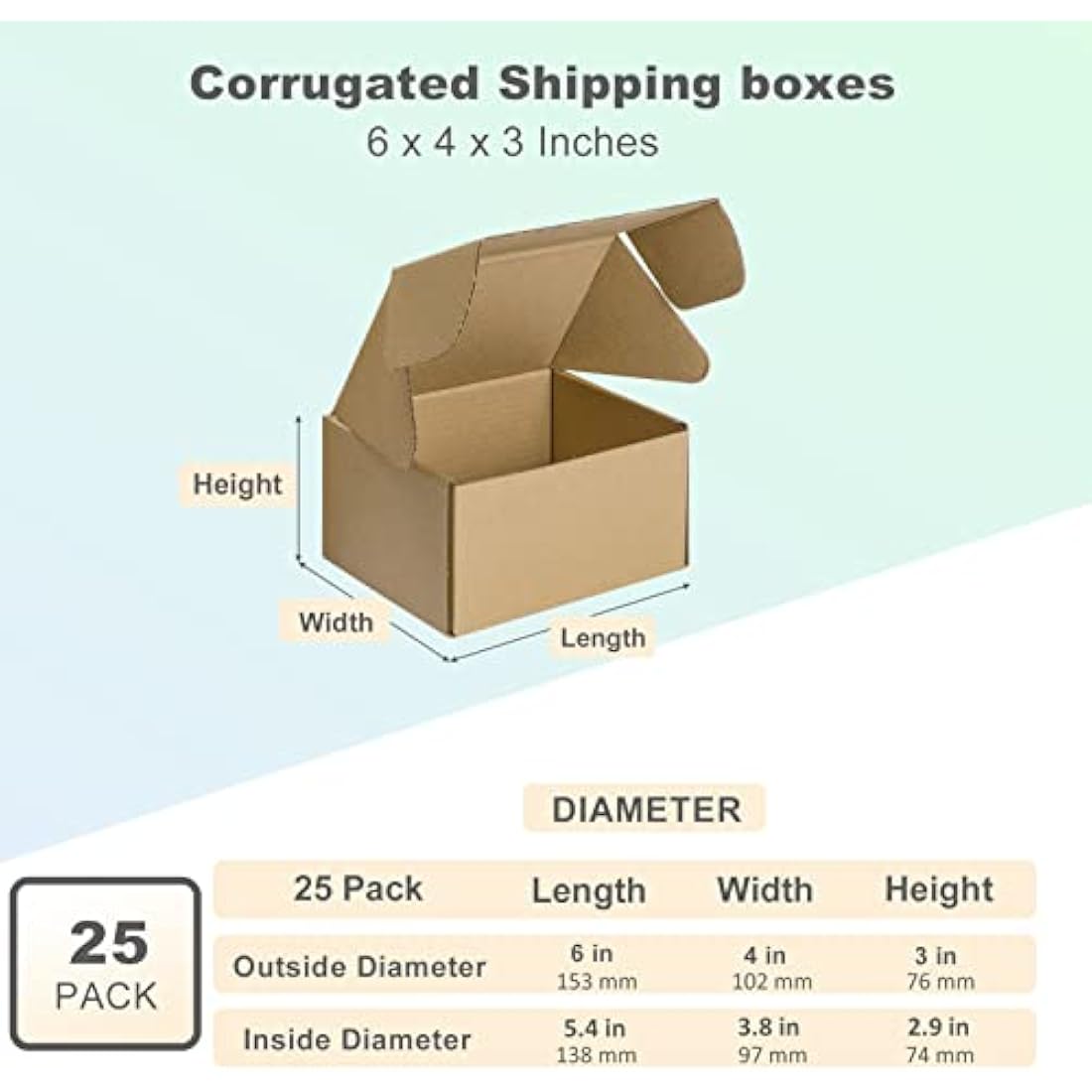 HORLIMER 25 Pack Shipping Boxes | 6x4x3 Brown Corrugated Mailer Boxes