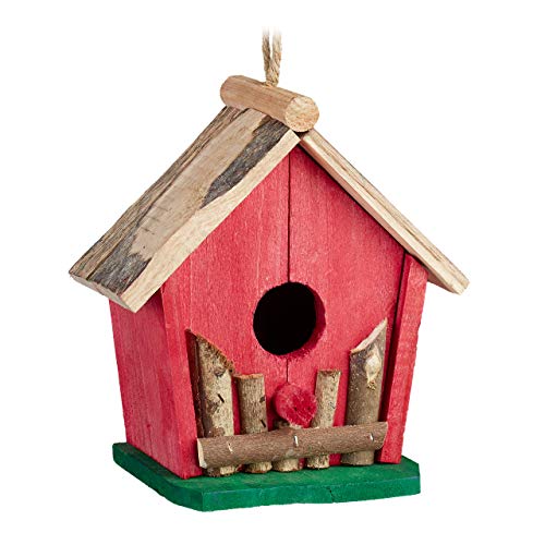 Relaxdays Wooden Bird House – Decorative Nesting Box, Red Wood