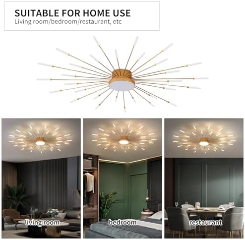 Modern LED Firework Ceiling Light – Gold 31-Head Flush Mount
