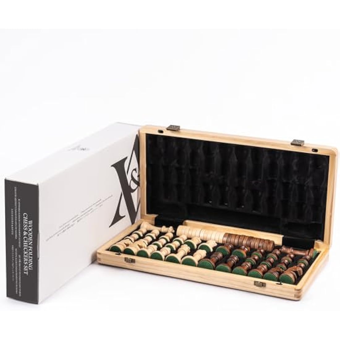 A&A 15" Wooden Folding Chess and Checkers Set | 3" Staunton Pieces