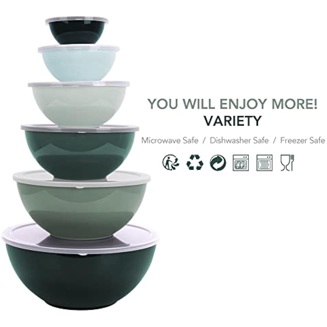 BoxedHome 12-Piece Mixing Bowl Set with Lids – Non-Slip Stackable Green