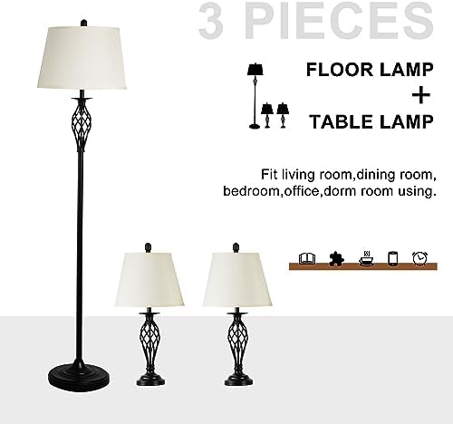 Depuley 3-Piece Lamp Set | Modern Floor and Table Lamps with Linen Shades