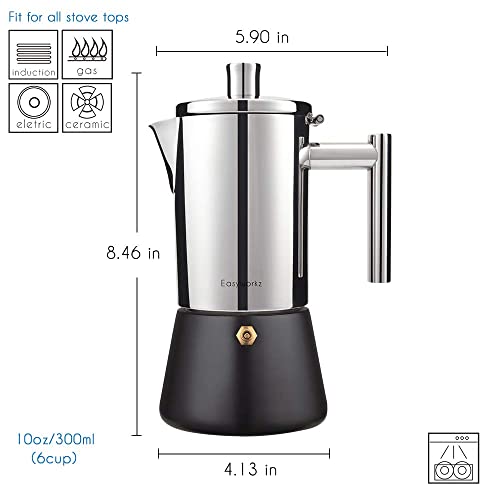 Easyworkz Diego Stovetop Espresso Maker | 6-Cup Stainless Steel Moka Pot