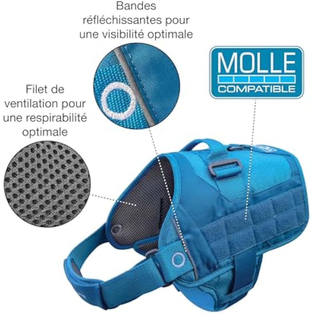 Kurgo RSG Townie Dog Hiking Harness – MOLLE Compatible, Large Blue