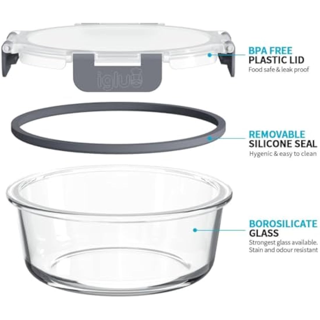 Igluu Glass Meal Prep Containers - 10 Pack Round Borosilicate Glass