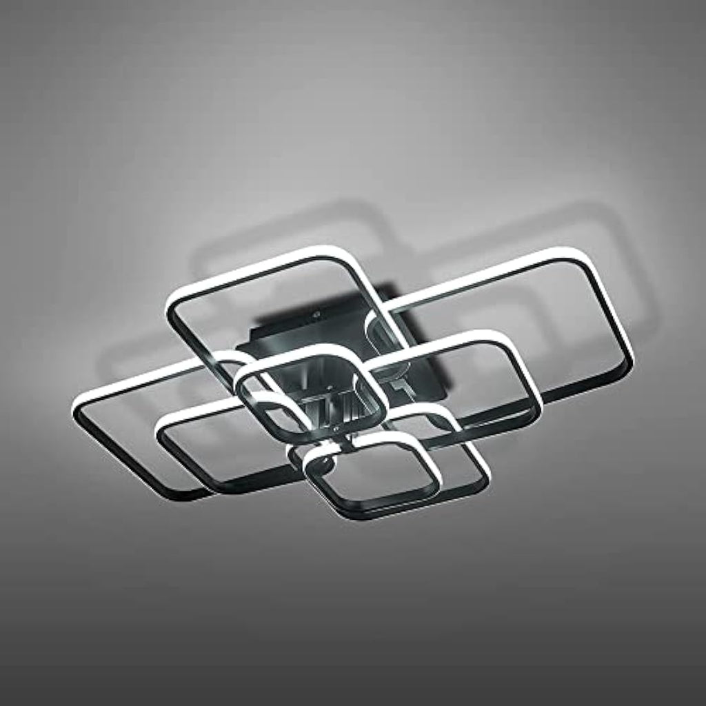 XEMQENER Modern 8-Square LED Ceiling Light | 152W Black Acrylic Chandelier