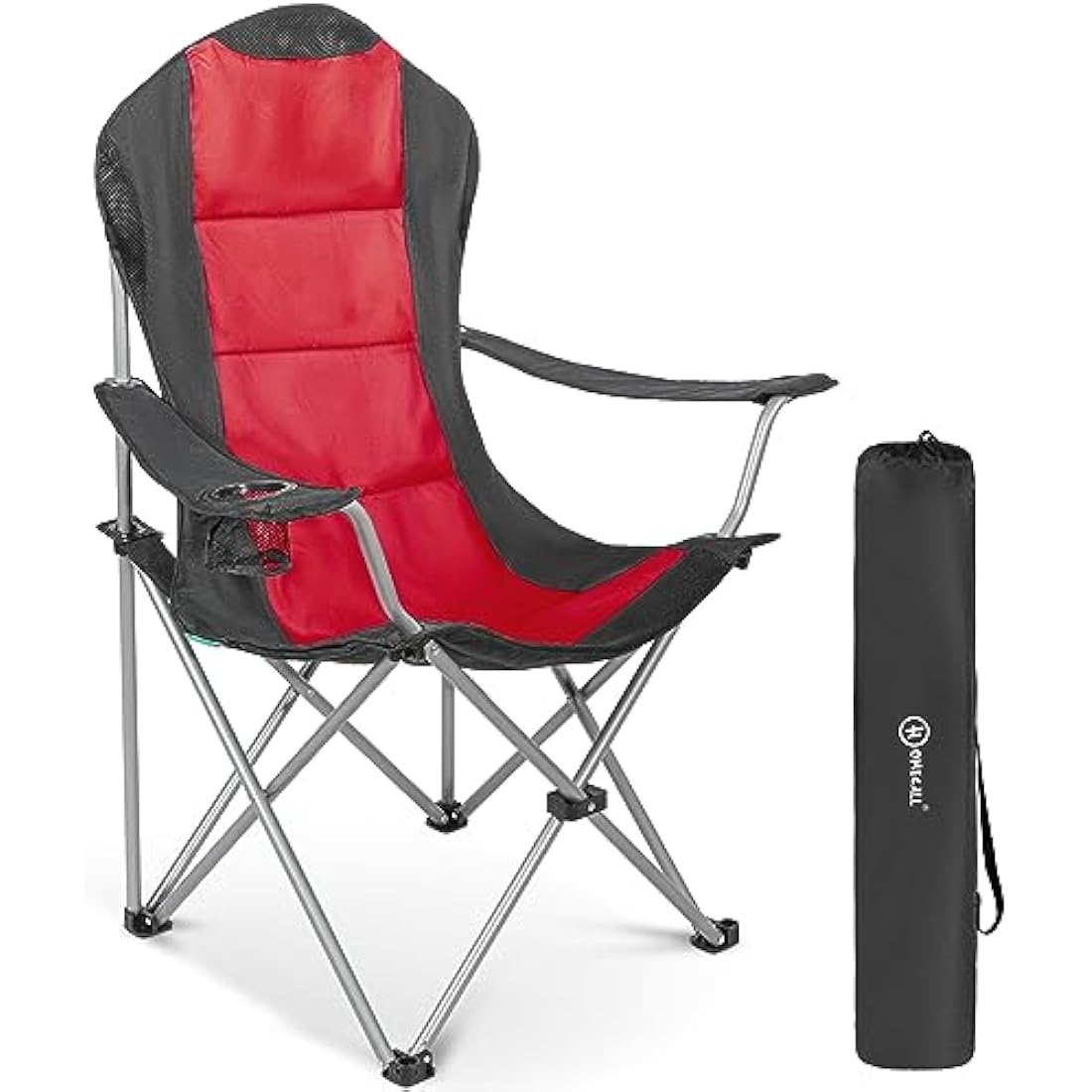 Heavy-Duty Folding Camping Chair with Cup Holder – Black/Red