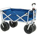 MacSports Heavy Duty Folding Beach Wagon – Blue/White Utility Cart