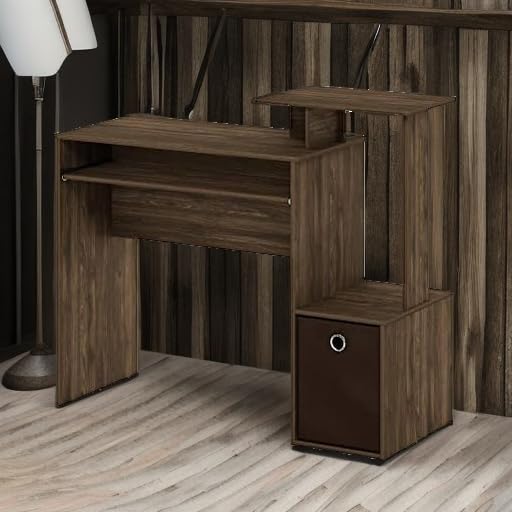 Furinno Econ Computer Desk with Storage Bin – Columbia Walnut