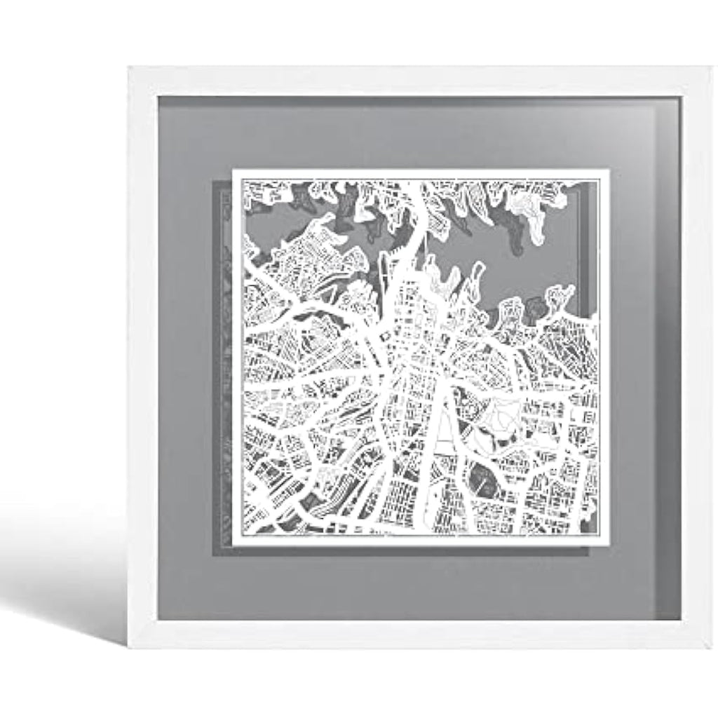 Sydney Paper Cut Map Framed Art - O3 Design Studio 9x9 Wall Decor