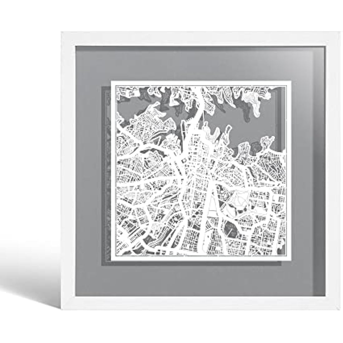 Sydney Paper Cut Map Framed Art - O3 Design Studio 9x9 Wall Decor