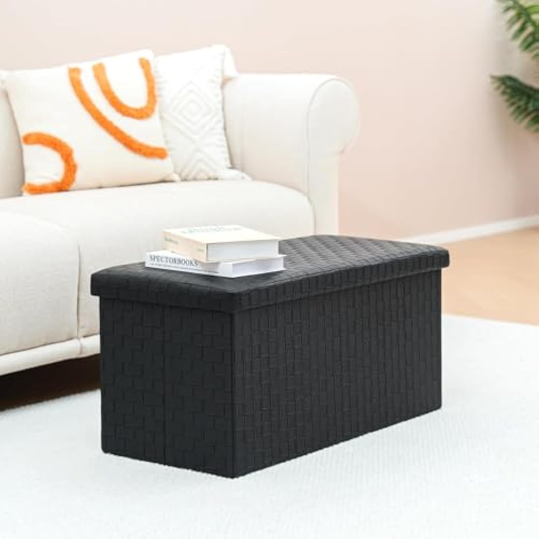 Bonlife Foldable Faux Leather Storage Ottoman Bench - Black, 76cm