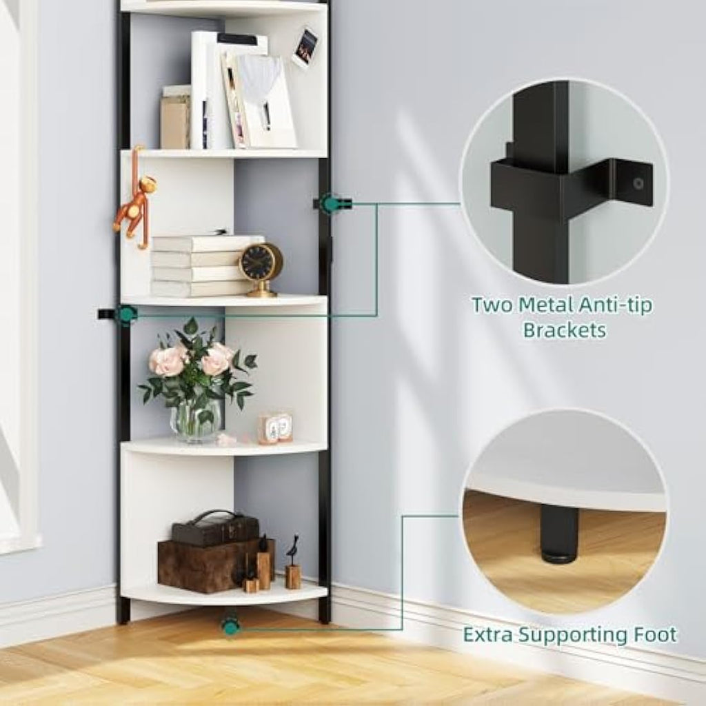 YITAHOME 6-Tier Corner Shelf – 68.8" Modern Zigzag Bookcase, White