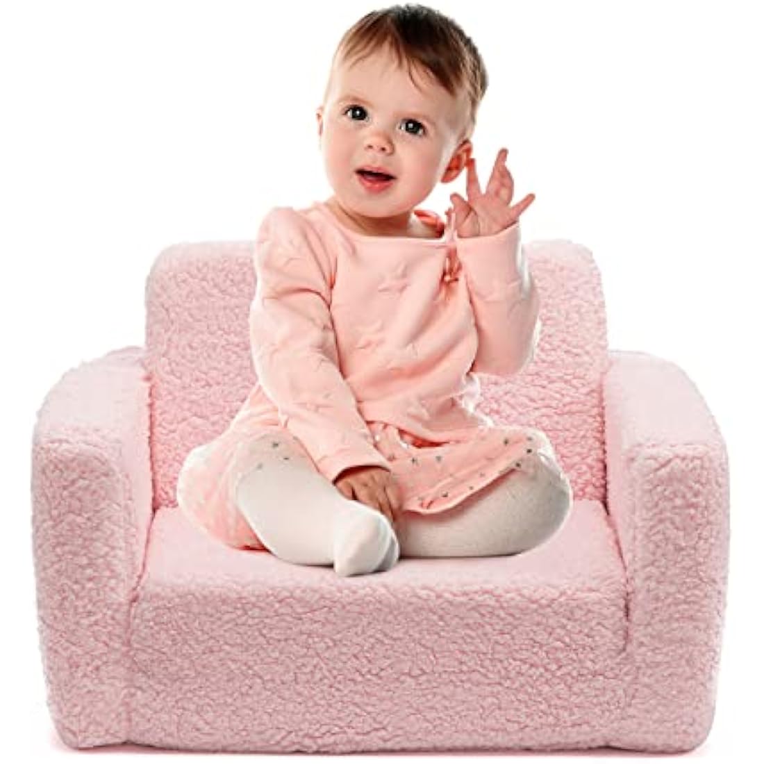 BEJOY Kids 2-in-1 Flip Out Toddler Sofa – Sherpa Convertible Lounger, Pink