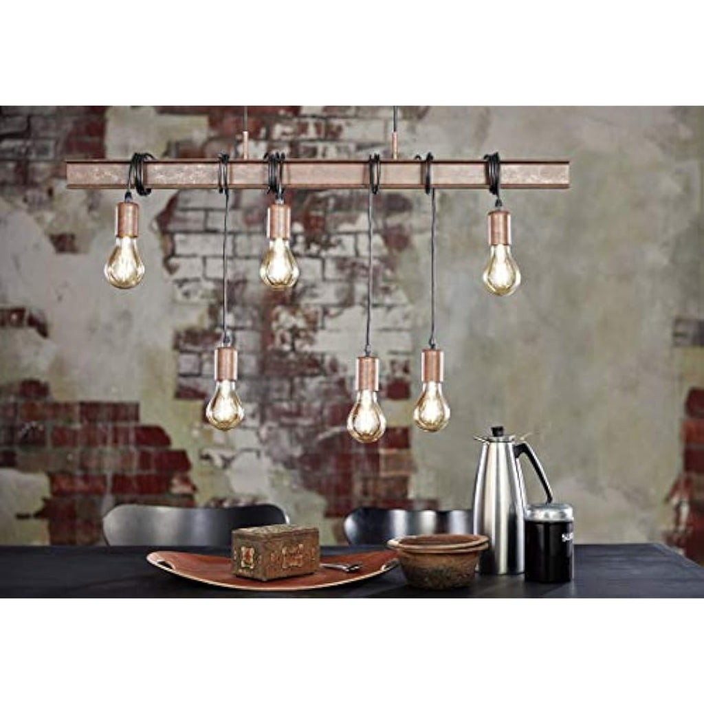 Eglo Townshend 6-Light Industrial Pendant Lamp | Antique Brown Steel