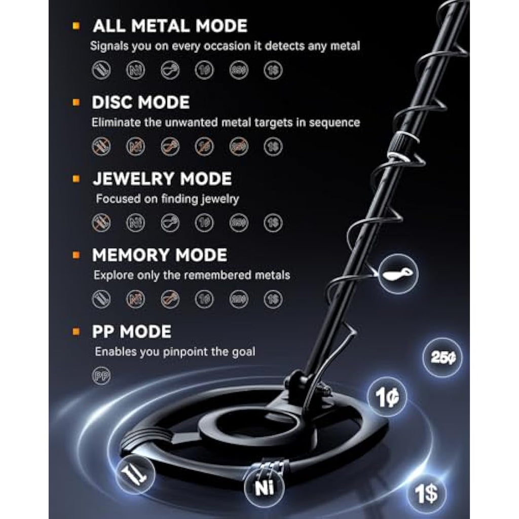 SUNPOW Professional Metal Detector – Waterproof IP68 Coil & 5 Modes