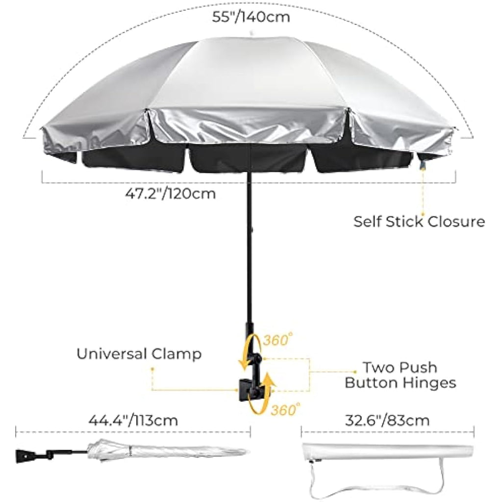 G4Free UPF 50+ Universal Clamp On Umbrella | Adjustable UV Sun Shade
