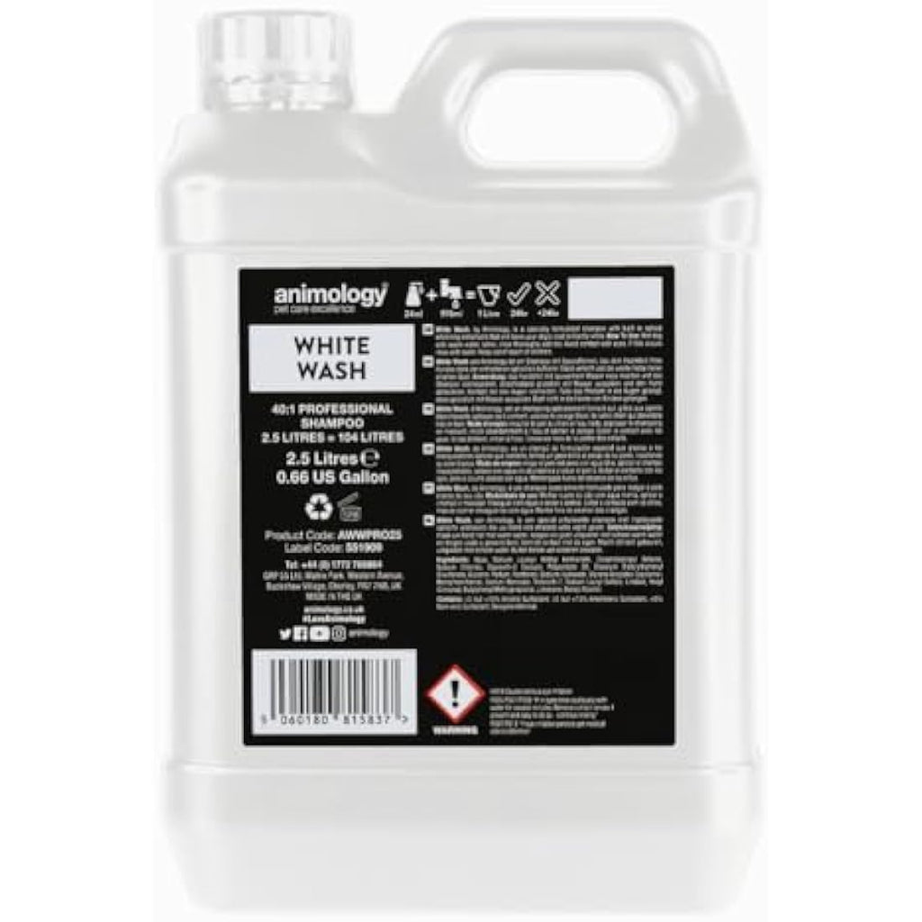 Animology White Wash Dog Shampoo for White Coats - 2.5 Litre Bulk Size