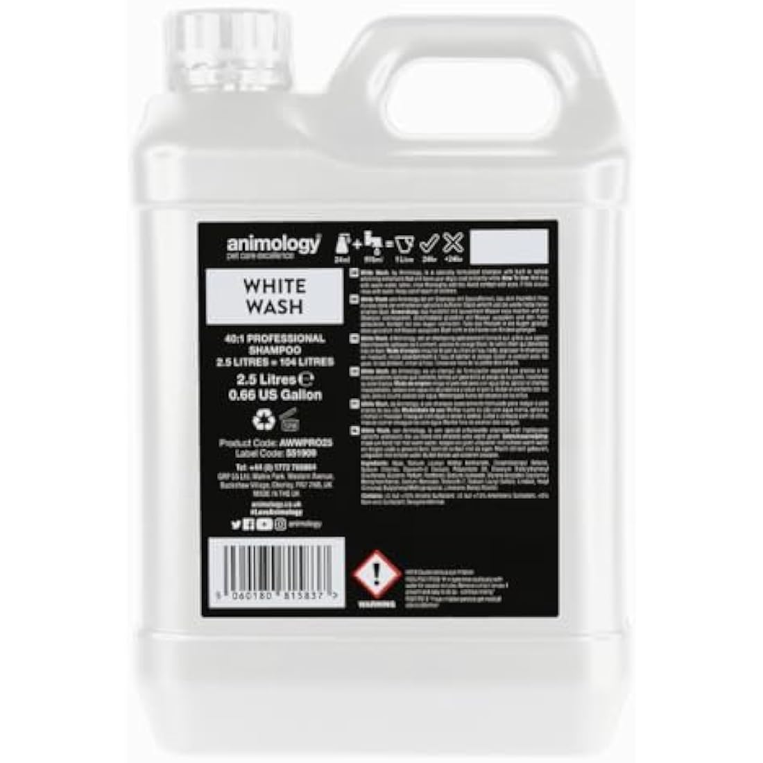 Animology White Wash Dog Shampoo for White Coats - 2.5 Litre Bulk Size