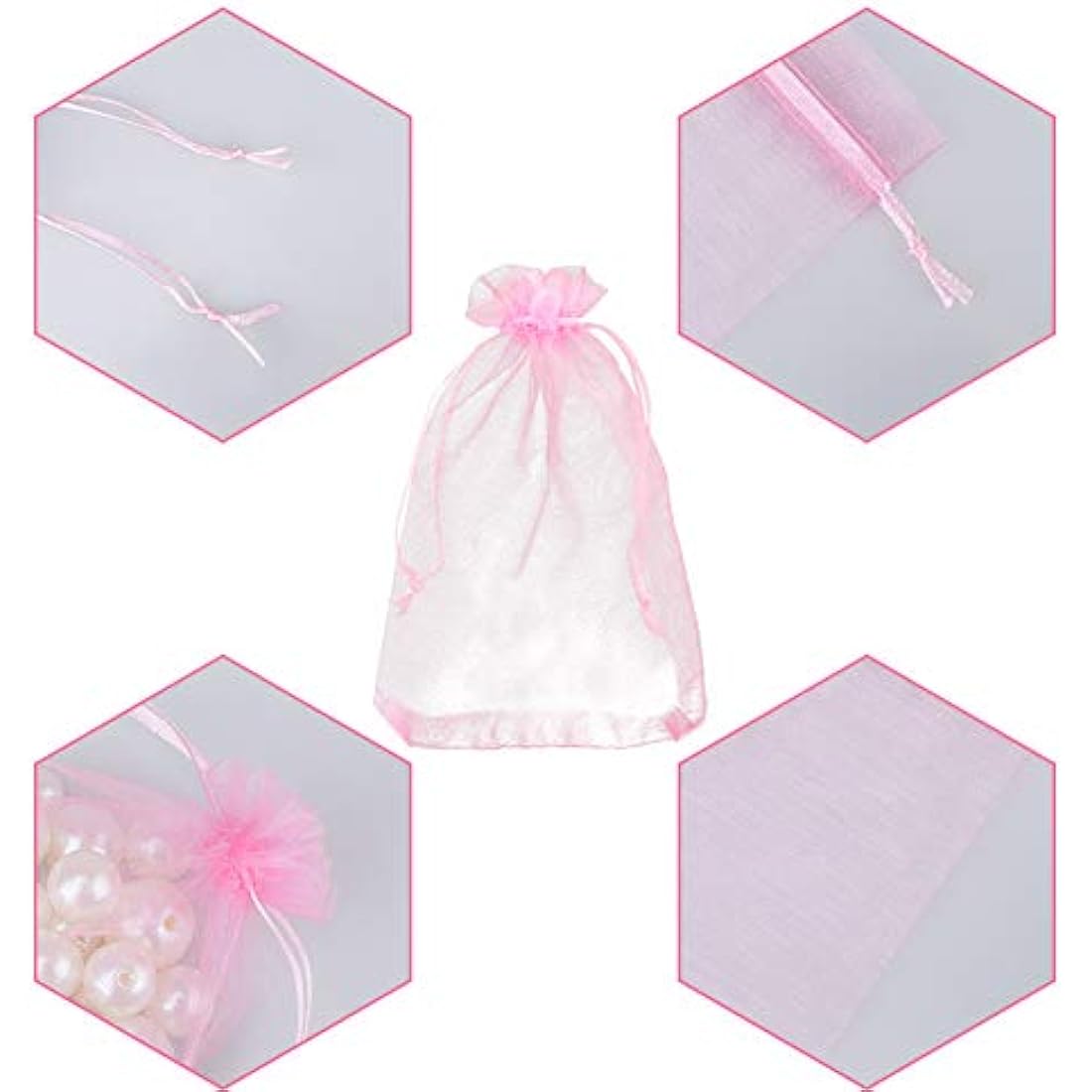 G2PLUS Pink Organza Gift Bags | 100 PCS Large Mesh Jewelry Pouches