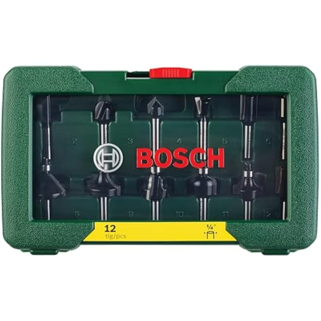 Bosch 12-Piece Router Bit Set | 1/4" Shank Carbide Woodworking Cutters
