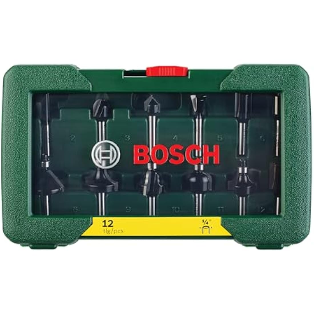 Bosch 12-Piece Router Bit Set | 1/4" Shank Carbide Woodworking Cutters