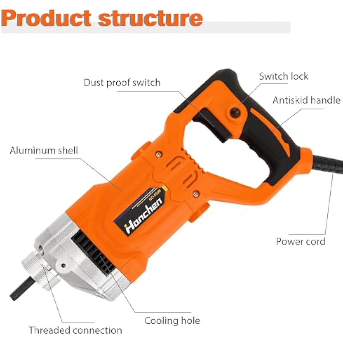 Hanchen 1280W Concrete Vibrator – 35mm Industrial Poker with 1.5m Hose