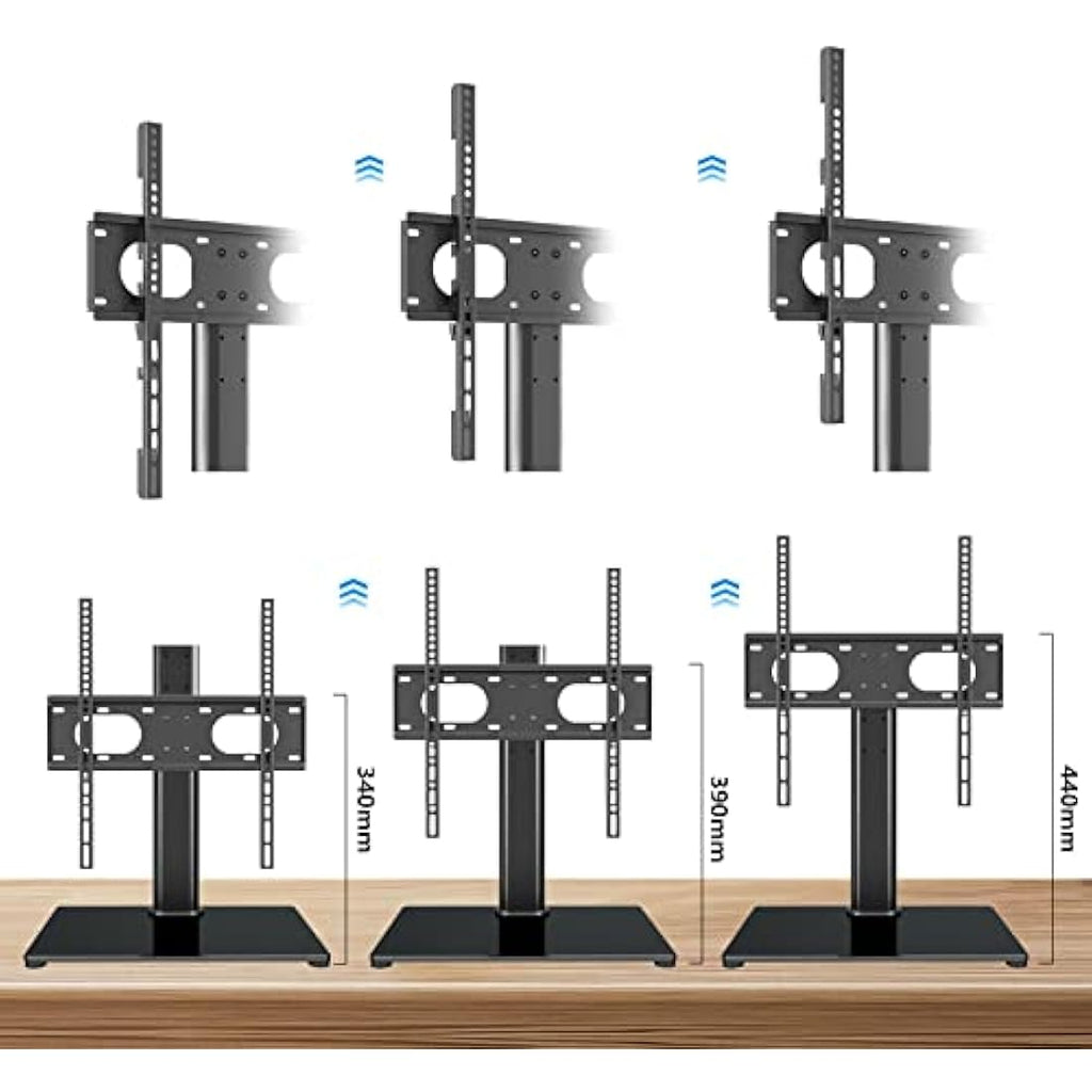 Suptek Universal Table Top TV Stand | 17-55" Height Adjustable Glass Base