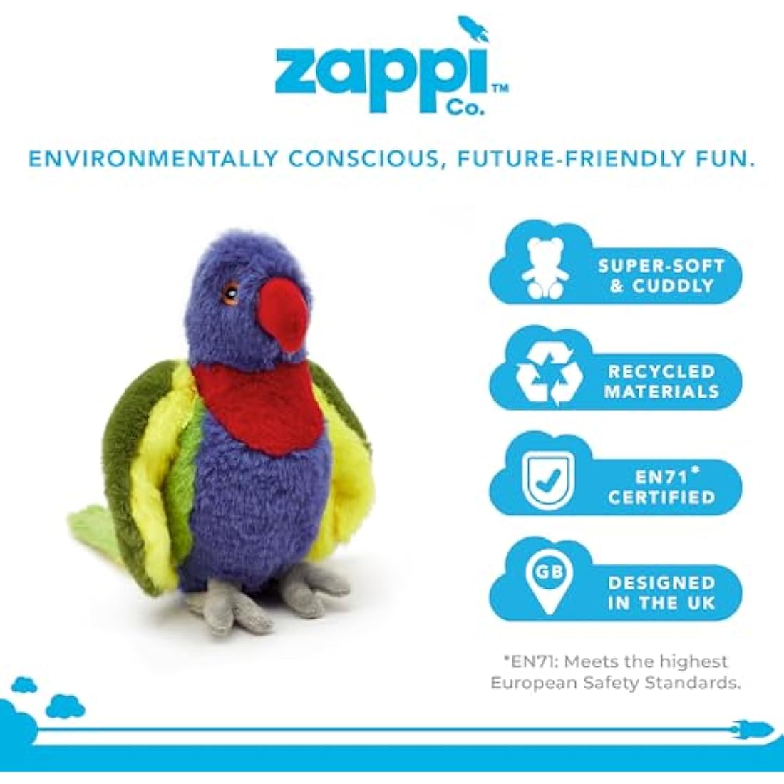 Zappi Co Rainbow Lorikeet Plush Toy – 100% Recycled Eco-Friendly 21cm