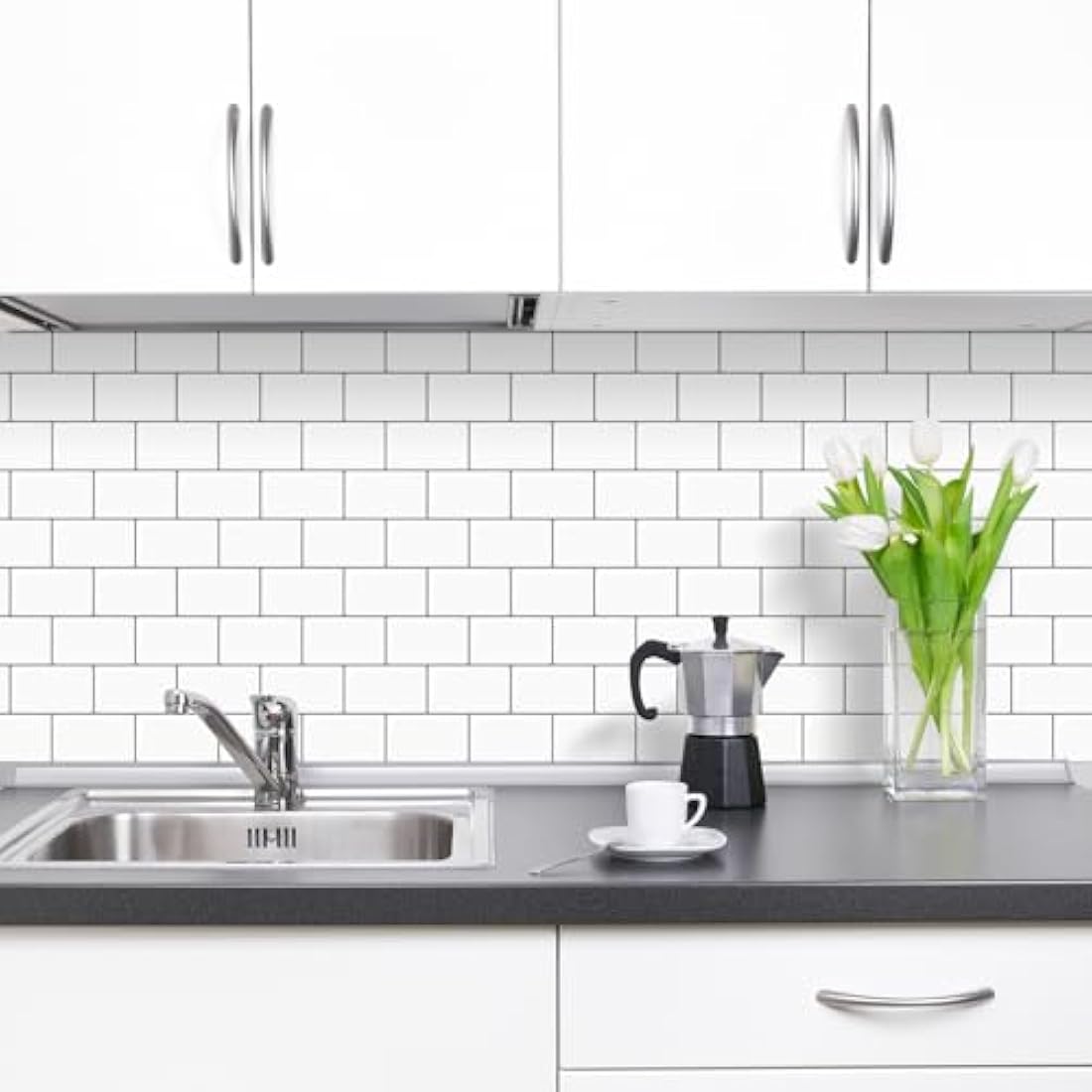 WoStick White Subway Peel and Stick Wall Tiles - 10 Sheet Kitchen Backsplash