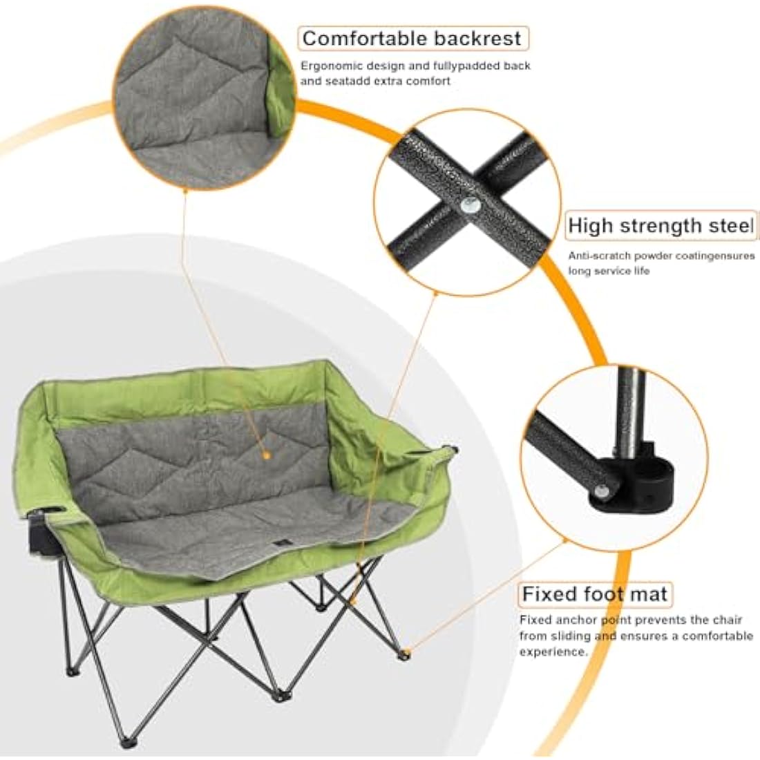 LANMOUNTAIN Folding Double Camping Chair – Heavy Duty 2-Person Loveseat