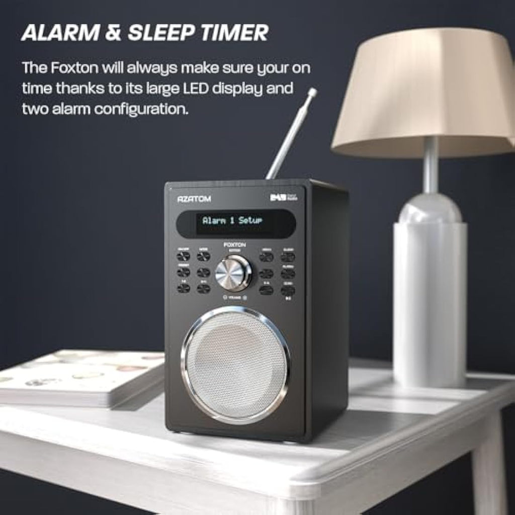 Azatom Foxton FX2 DAB/DAB+ Digital Radio with Bluetooth & Dual Alarms - Black