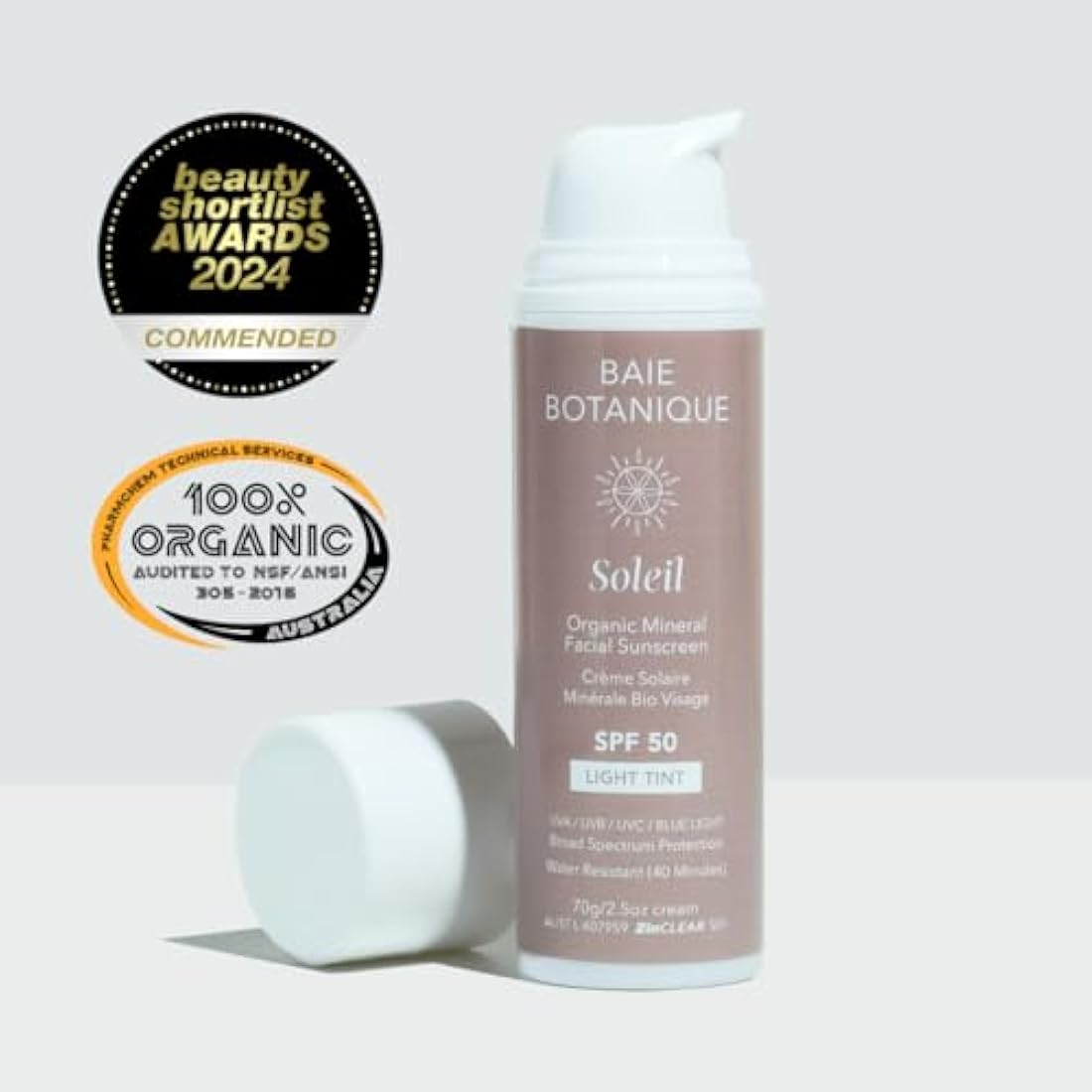 Baie Botanique Soleil Organic SPF 50 Mineral Sunscreen – Light Tint 70g