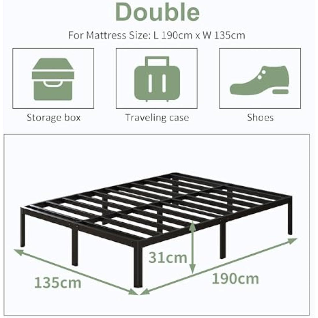 4ft6 Double Metal Bed Frame – Heavy Duty Steel Slats, Black