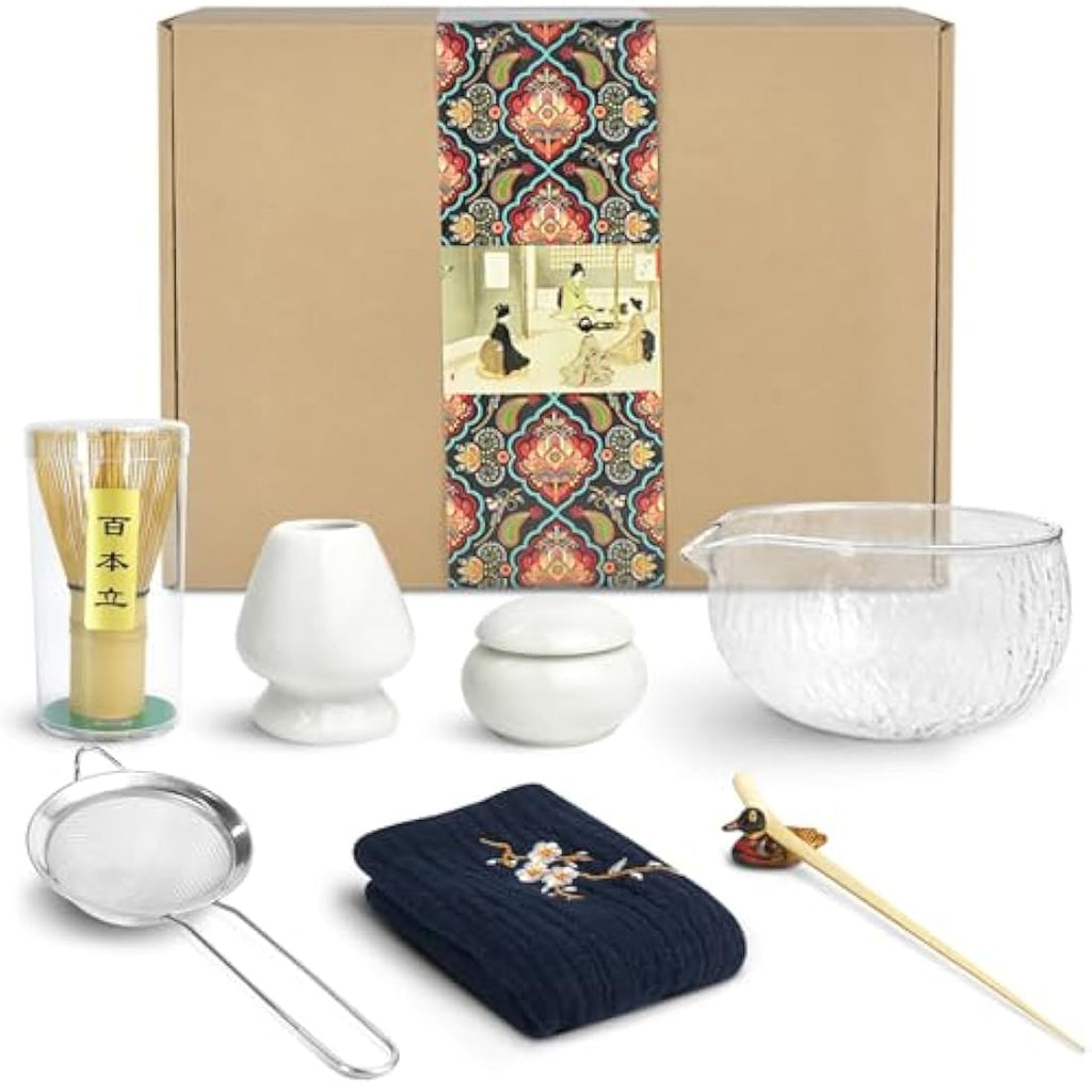 Jolof Store 9-Piece Japanese Matcha Tea Set with Bamboo Whisk - White