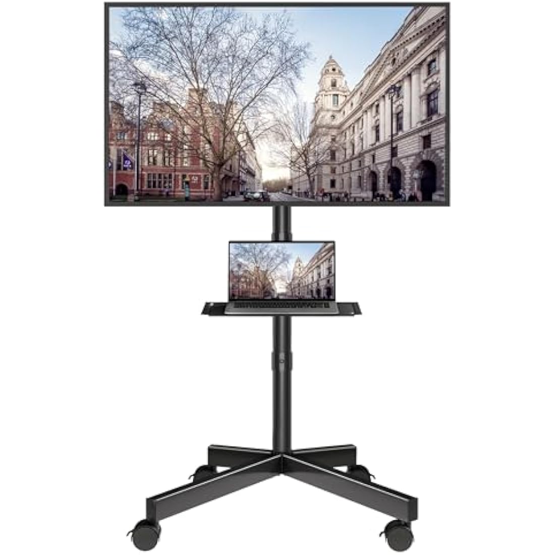 BONTEC Mobile TV Stand | Rolling TV Cart with Shelf for 23–60in TVs